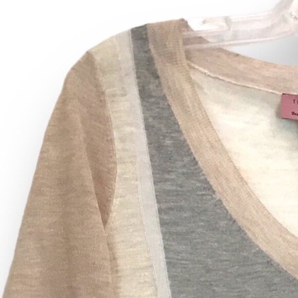 Ted Baker NEW Intarsia Cotton Linen Lightweight Color Block V Neck Sweater Top S - Picture 5 of 16
